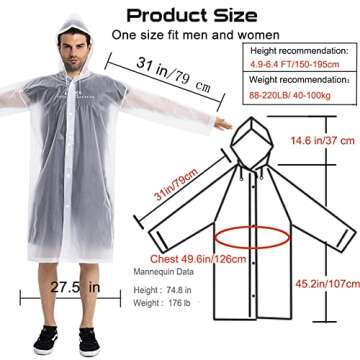 COOY Rain Coats (2 Pack) - Reusable EVA Rain Ponchos For Adults Rain Jackets Raincoats For Men Women