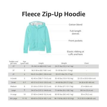 Cute Aqua Blue Fleece Zip-Up Hoodie for Girls