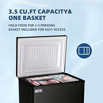 Chest Freezer 3.5 cu.ft Small Deep Freezer Mini Outdoor Black Chest Freezers with 7 Temperature and Removable Basket Settings Ideal for Apartment Office RV Cabin Kitchen