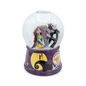 Disney The Nightmare Before Christmas Jack & Sally Light-Up Snow Globe with Swirling Glitter Display | Precious Keepsake, Gifts and Collectibles, Home Decor for Kids Room Essentials | 6 Inches Tall