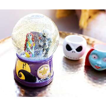 Disney The Nightmare Before Christmas Jack & Sally Light-Up Snow Globe with Swirling Glitter Display | Precious Keepsake, Gifts and Collectibles, Home Decor for Kids Room Essentials | 6 Inches Tall