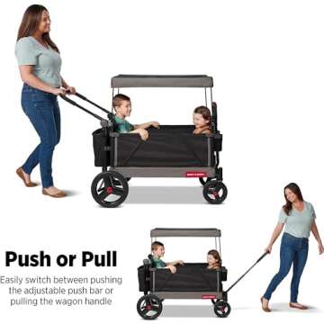 Radio Flyer Stroller Wagon for Kids Ages 1 and Up, Push and Pull Wagon with Canopy, Black