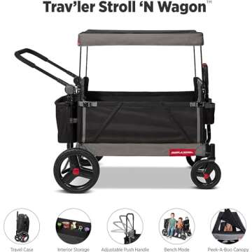 Radio Flyer Stroller Wagon for Kids Ages 1 and Up, Push and Pull Wagon with Canopy, Black