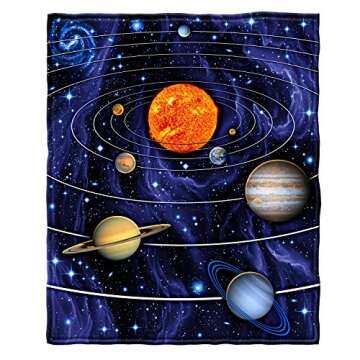 Dawhud Direct Solar System Space Throw Blanket for Bed - 75 x 90 Inches Plush Outer Space Blanket with Planet Design - Cozy Fleece Blanket for Kids and Adults - Unique and Thoughtful Space-Themed Gift