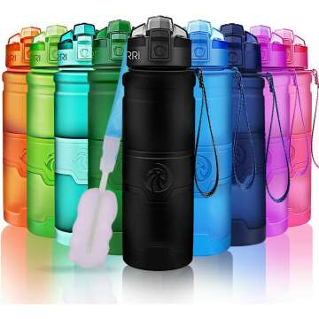 ZORRI Sports Water Bottle, 400/500/700ml/1L, BPA Free Leak Proof Tritan Lightweight Bottles for Outdoors,Camping,Cycling,Fitness,Gym,Yoga- Kids/ Adults Drink Bottles with Filter, Lockable Pop Open Lid