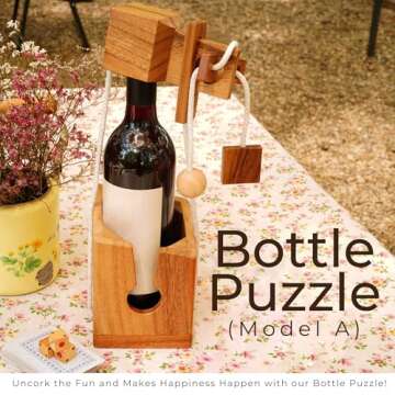 BSIRI Bottle Puzzle - Challenging 3D Wooden Bottle Holder and Bottle Lock Puzzle Games for Adults. Functional Bottle Storage, Ideal Bottle Lover Gifts, Fun Gifts, Game Night and Rustic Room Decor