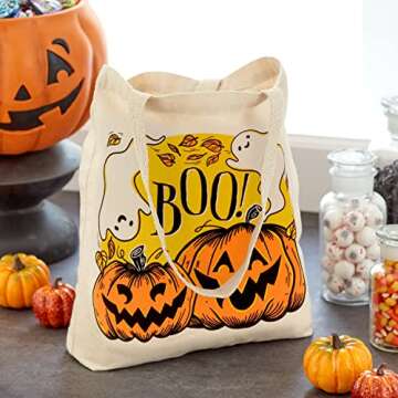 Hallmark 13" Large Halloween Tote Bag (Pumpkins and Ghosts, Boo!) Reusable Canvas Bag for Trick or Treating, Grocery Shopping and More