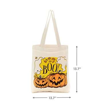 Hallmark 13" Large Halloween Tote Bag (Pumpkins and Ghosts, Boo!) Reusable Canvas Bag for Trick or Treating, Grocery Shopping and More