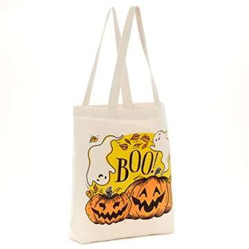 Hallmark 13" Large Halloween Tote Bag (Pumpkins and Ghosts, Boo!) Reusable Canvas Bag for Trick or Treating, Grocery Shopping and More