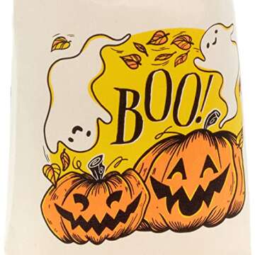 Hallmark 13" Large Halloween Tote Bag (Pumpkins and Ghosts, Boo!) Reusable Canvas Bag for Trick or Treating, Grocery Shopping and More