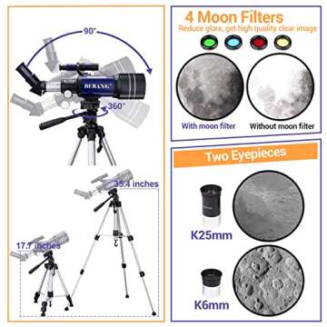 Telescope for Adults & Kids - 70mm Aperture Refractor Telescopes for Astronomy Beginners, Astronomy Telescope Kit for Kids