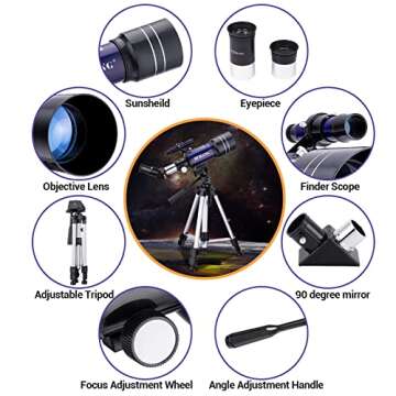 Telescope for Adults & Kids - 70mm Aperture Refractor Telescopes for Astronomy Beginners, Astronomy Telescope Kit for Kids