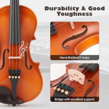 ZEFF Violin for Kids,Beginners & Adults, Size 4/4 Full Acoustic Violin with Bow, Case,Tuner, Bridge, Violin Strings, Starter Violin with Accessory Kit, Flame Maple Wooden Stringed Musical Instruments