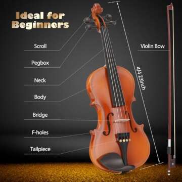 ZEFF Violin for Kids,Beginners & Adults, Size 4/4 Full Acoustic Violin with Bow, Case,Tuner, Bridge, Violin Strings, Starter Violin with Accessory Kit, Flame Maple Wooden Stringed Musical Instruments