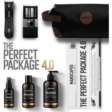 MANSCAPED® Perfect Package 4.0 Kit Contains: The Lawn Mower™ 4.0 Electric Trimmer, Ball Deodorant, Body Wash, Performance Spray-on-body Toner, Four Piece Luxury Nail Kit, Toiletry Bag, 3 Shaving Mats