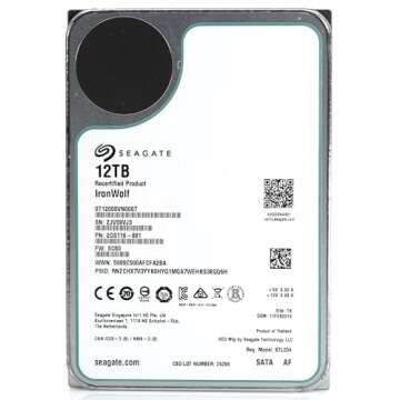 Seagate IronWolf NAS 7200RPM Internal SATA Hard Drive 12TB 6Gb/s 3.5-Inch ST12000VN0007 (Renewed)