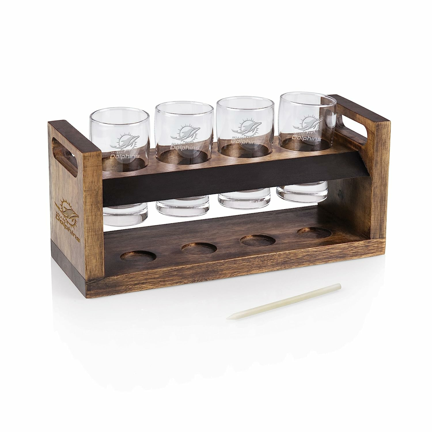 Wood Beer Box - Gift for Beer Lovers, Dad, Man, Him, Boyfriend- Drink Box  Snacks Tray- Table Stand Caddy with slots for glasses, chips, nuts- Couch