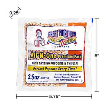 2.5oz Popcorn Machine Popcorn Packets - All-in-One Movie Theater Style Popcorn Kernels, Salt, and Oil Packs by Great Northern Popcorn (24 Case)