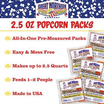 2.5oz Popcorn Machine Popcorn Packets - All-in-One Movie Theater Style Popcorn Kernels, Salt, and Oil Packs by Great Northern Popcorn (24 Case)