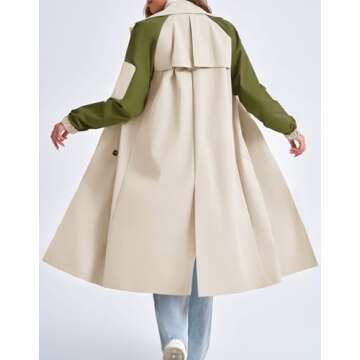 Tankaneo Women Color Block Long Trench Coat 2024 Fashion Single Breasted Classic Lapel Overcoat