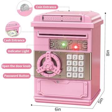 TEMI Piggy Bank for Kids, Electronic Coin Money Bank for 3 4 5 6 7 8 9 10 Year Old Girls Gifts, Cash Coin Can ATM Bank for Kids 5-7, Christmas Birthday Gifts (Pink)