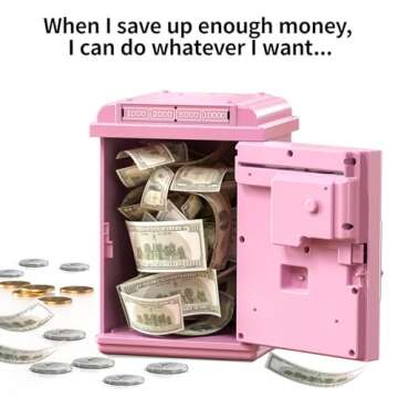 TEMI Piggy Bank for Kids, Electronic Coin Money Bank for 3 4 5 6 7 8 9 10 Year Old Girls Gifts, Cash Coin Can ATM Bank for Kids 5-7, Christmas Birthday Gifts (Pink)