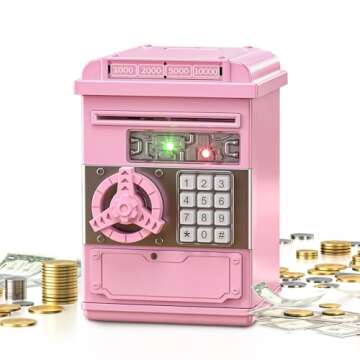 TEMI Piggy Bank for Kids, Electronic Coin Money Bank for 3 4 5 6 7 8 9 10 Year Old Girls Gifts, Cash Coin Can ATM Bank for Kids 5-7, Christmas Birthday Gifts (Pink)