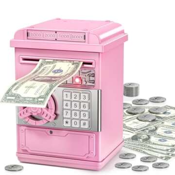 TEMI Piggy Bank for Kids, Electronic Coin Money Bank for 3 4 5 6 7 8 9 10 Year Old Girls Gifts, Cash Coin Can ATM Bank for Kids 5-7, Christmas Birthday Gifts (Pink)