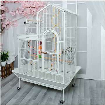 Bird Cage Roof-Style Large Villa Group Bird Cage Metal Breeding Cage Cockatoo Parakeet Cage Mobile Chassis and Interactive Stand Flight Cage