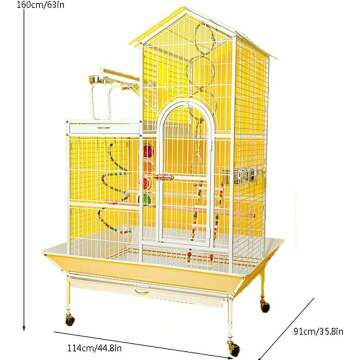 Bird Cage Roof-Style Large Villa Group Bird Cage Metal Breeding Cage Cockatoo Parakeet Cage Mobile Chassis and Interactive Stand Flight Cage