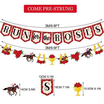 PTFNY Run for The Roses Banner Horse Racing Garland Kentucky Derby Horse Racing Decoration Party Supplies for Kentucky Derby Day Party Home Decor