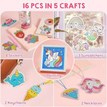 Klever Kits 16 Projects Gem Painting, Kids Diamond Gem Painting Kit with 5D Gem, Arts and Crafts for Girls Ages 6-12, Gem Craft Activities Kits, Premium Art Gift Ideas for Girls Ages 6, 7, 8+