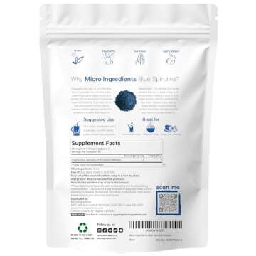 Organic Blue Spirulina Powder (Phycocyanin Extract), 60 Servings - No Fishy Smell, 100% Vegan Protein from Blue-Green Algae, Natural Luminous Food Coloring for Smoothies, Baking, Drinks & Cooking