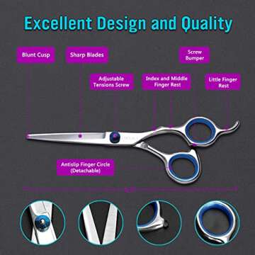 COOLALA Stainless Steel Hair Cutting Scissors 6.5 Inch Hairdressing Razor Shears Professional Salon Barber Haircut Scissors, One Comb Included, Home Use for Man Woman Adults Kids Babies