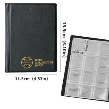 Coin Collection Album 120 Pockets - 3x3cm/1.2x1.2 inch Coin Holder Book Coin Storage Album Money Penny Pocket for Collectors Black CS0112BK