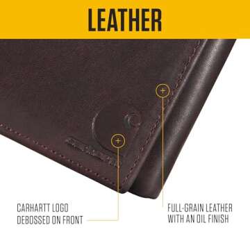 Carhartt Men's Brown Trifold Wallet, Oil Tan Leather