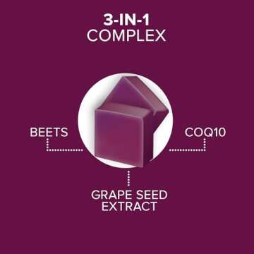 Qunol Beets Chews for Blood Pressure Support, 3 in 1 Beets + CoQ10 + Grape Seed Extract, Supports Healthy Blood Circulation & Heart Healthy Energy, 90 Chews