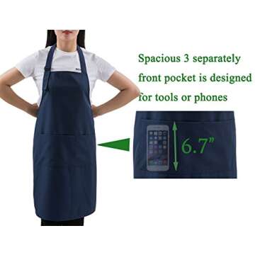 SEW UR LIFE (5 set Navy Professional Resist Water Adjustable Extra Long Bib Apron 3 Pockets Home Kitchen Garden Restaurant Cafe Bar Pub Bakery for Cooking Chef Baker Servers Craft Unisex