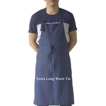 SEW UR LIFE (5 set Navy Professional Resist Water Adjustable Extra Long Bib Apron 3 Pockets Home Kitchen Garden Restaurant Cafe Bar Pub Bakery for Cooking Chef Baker Servers Craft Unisex