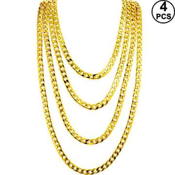 Gejoy 4 Pieces Fake Gold Chains Stainless Steel Chunky Necklace Faux 80s, 90s Gold Chain for Hip Hop Rapper Party Favors, 8 mm 24 Inch Long