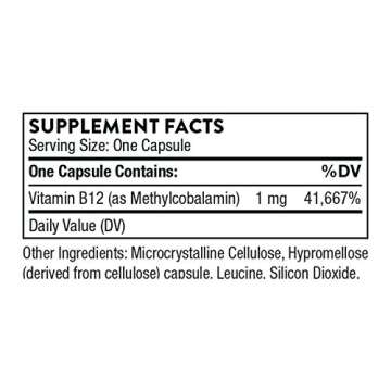 THORNE Vitamin B12 - as Methylcobalamin - Supports Heart and Nerve Health, Blood Cell Function, Healthy Sleep, and Methylation - Gluten-Free, Soy-Free, Dairy-Free - 60 Capsules