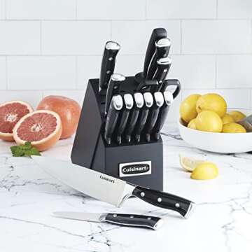 Cuisinart 15-Piece Knife Set with Block, High Carbon Stainless Steel, Forged Triple Rivet, Black/Black C77BTR-15PBK