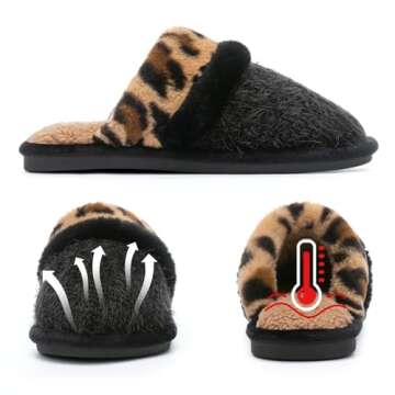 Cozy Slippers for Women Indoor and Outdoor Fuzzy House Shoes with Memory Foam Anti-Skid Sole Gifts for Women Mom Ladies Leopard