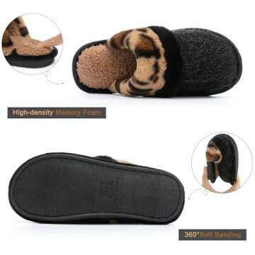 Cozy Slippers for Women Indoor and Outdoor Fuzzy House Shoes with Memory Foam Anti-Skid Sole Gifts for Women Mom Ladies Leopard