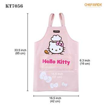 CHEFMADE Hello Kitty 100% Cotton Apron with Gift Box, Adjustable Cross Back Dress with 2 Pockets Kitchen Aprons, Kitty Kitchen Maid Print for Baking Cooking Drawing Gardening BBQ & Grill