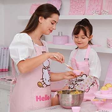 CHEFMADE Hello Kitty 100% Cotton Apron with Gift Box, Adjustable Cross Back Dress with 2 Pockets Kitchen Aprons, Kitty Kitchen Maid Print for Baking Cooking Drawing Gardening BBQ & Grill