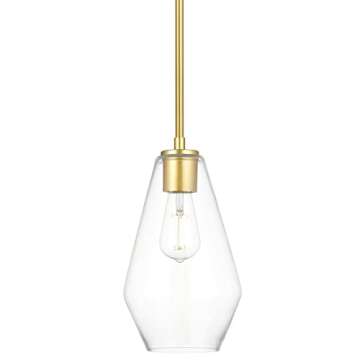 Linea di Liara Giada Modern Glass Farmhouse Pendant Lighting for Kitchen Island and Over Sink Lighting Fixtures Gold Pendant Light Hanging Ceiling Light Long Clear Glass Shade, UL Listed