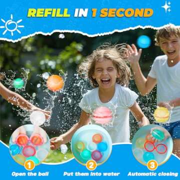 Tizikcon 6 PCS Reusable Water Balloons, Refillable Magnetic Water Balls for Outdoor Games, Self Sealing Water Splash Bomb Quick Fill for Summer Fun, Pool Beach Toys for Kids Ages 3-12