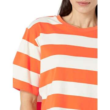 The Drop Women's Sydney Short-Sleeve Cropped Crew Neck T-Shirt, Fire Orange/Whisper White Rugby Stripe, XXL, Plus Size