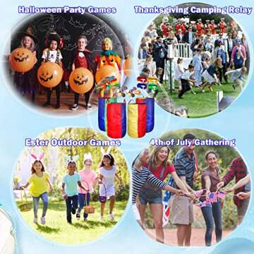 CWLAKON Outdoor Games, Potato Sack Race Bags for Kids Adults, Egg Spoon Relay Race, 3 Legged Race Bands, Birthday Party, Field Day Family Reunion Carnival Outside Yard Lawn Easter Fall Festival Games